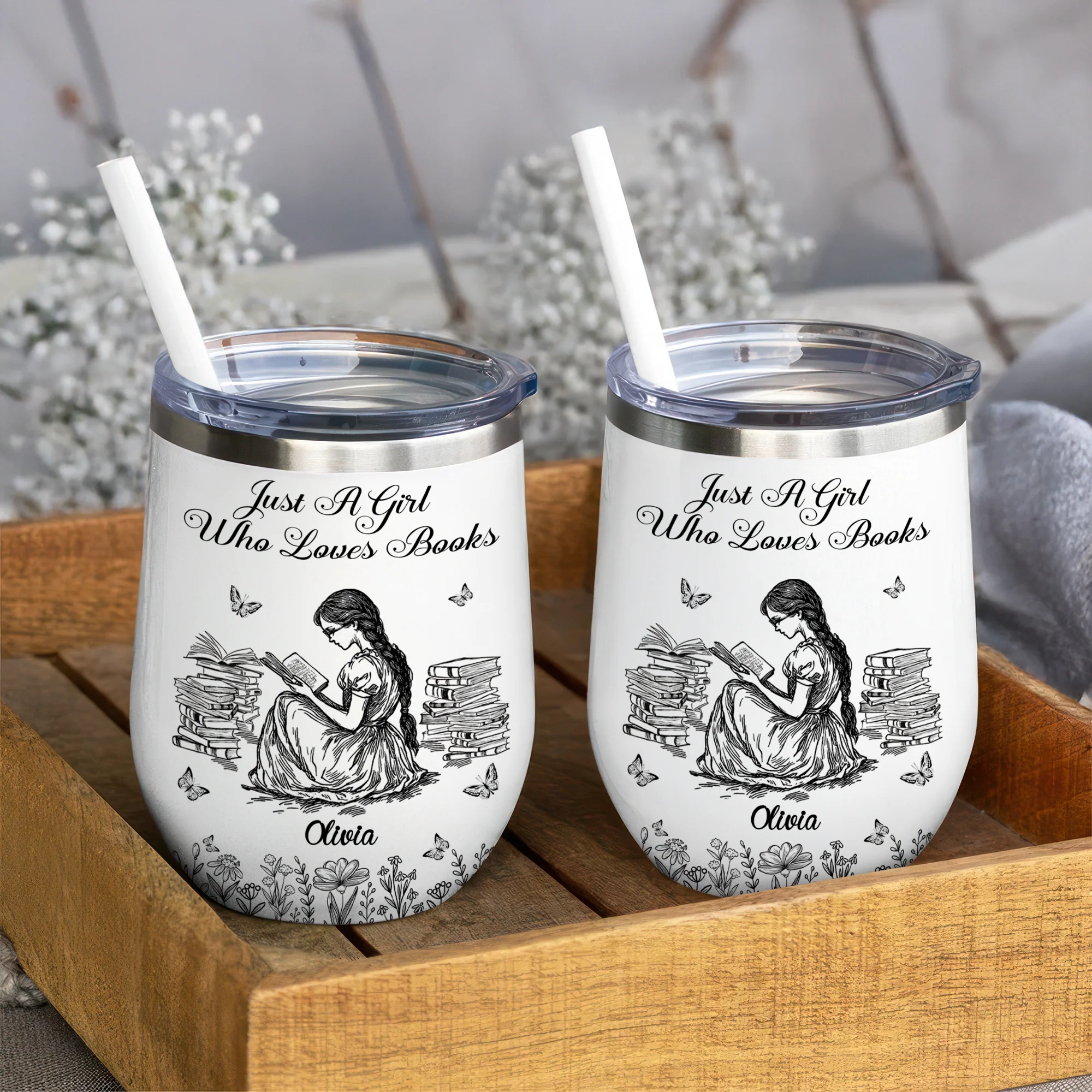 Personalized A Girl Who Loves Books Toile De Jouy Wine Tumbler LM32 893991 - Image 5