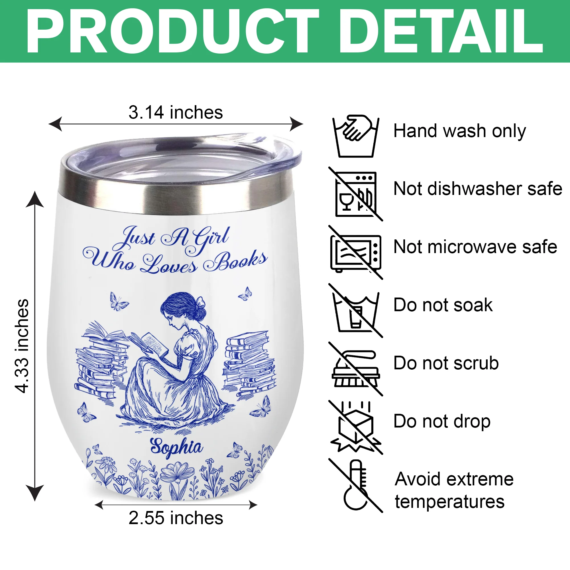 Personalized A Girl Who Loves Books Toile De Jouy Wine Tumbler LM32 893991 - Image 7