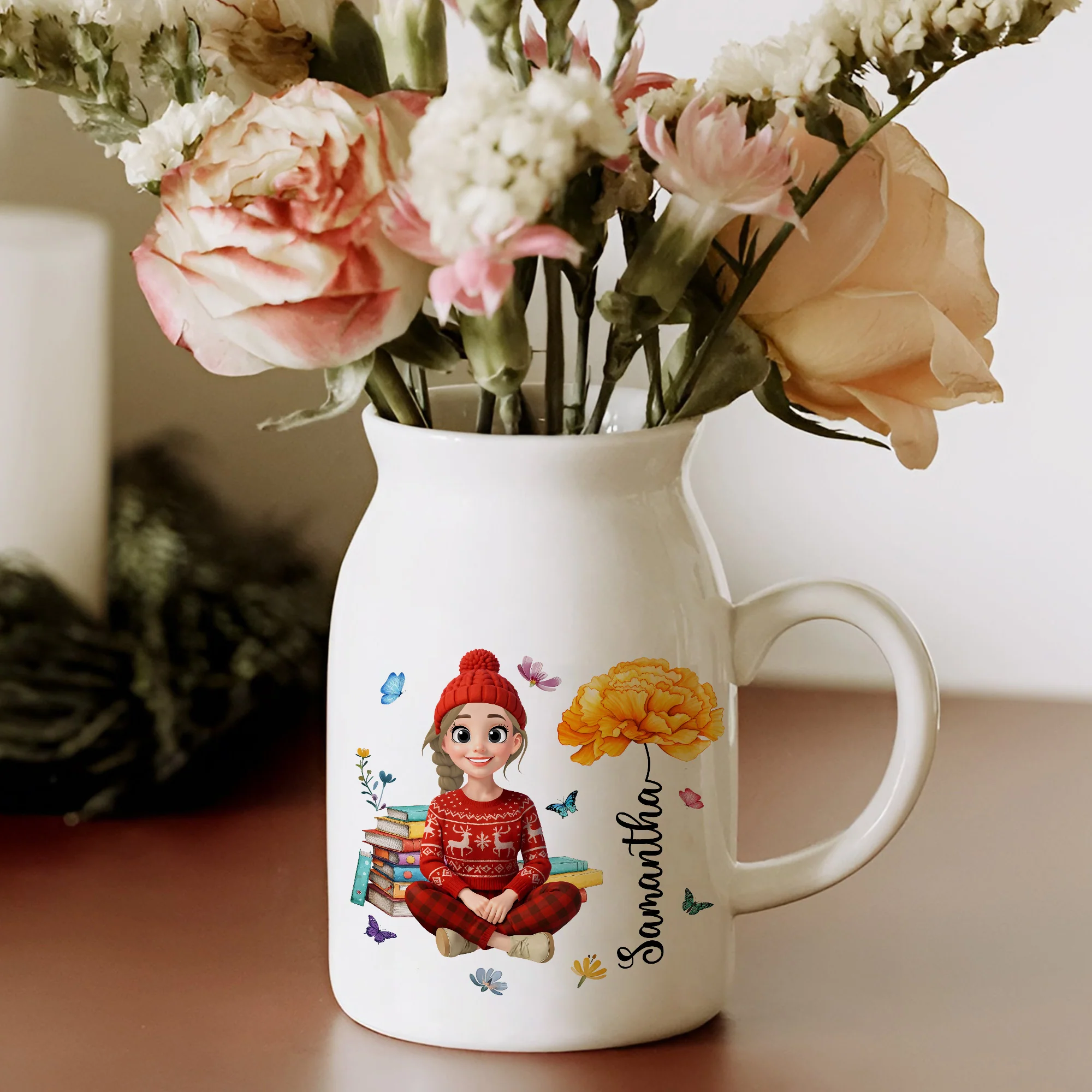 Personalized A Girl With Birth Flower Vase Gift For Book Lovers LM32 895791 - Image 5