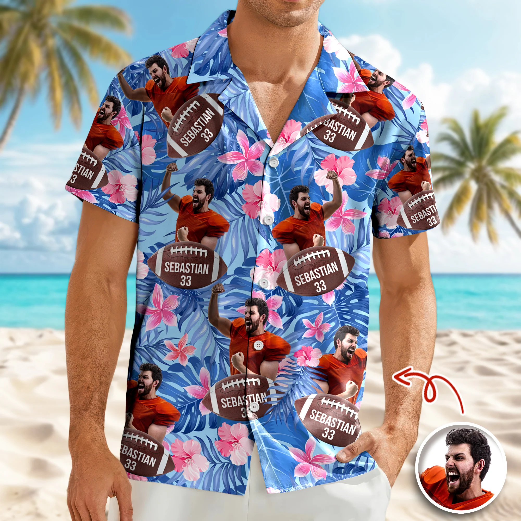 Personalized American Football With Tropical Pattern Hawaiian Shirt HO82 901176 - Image 2