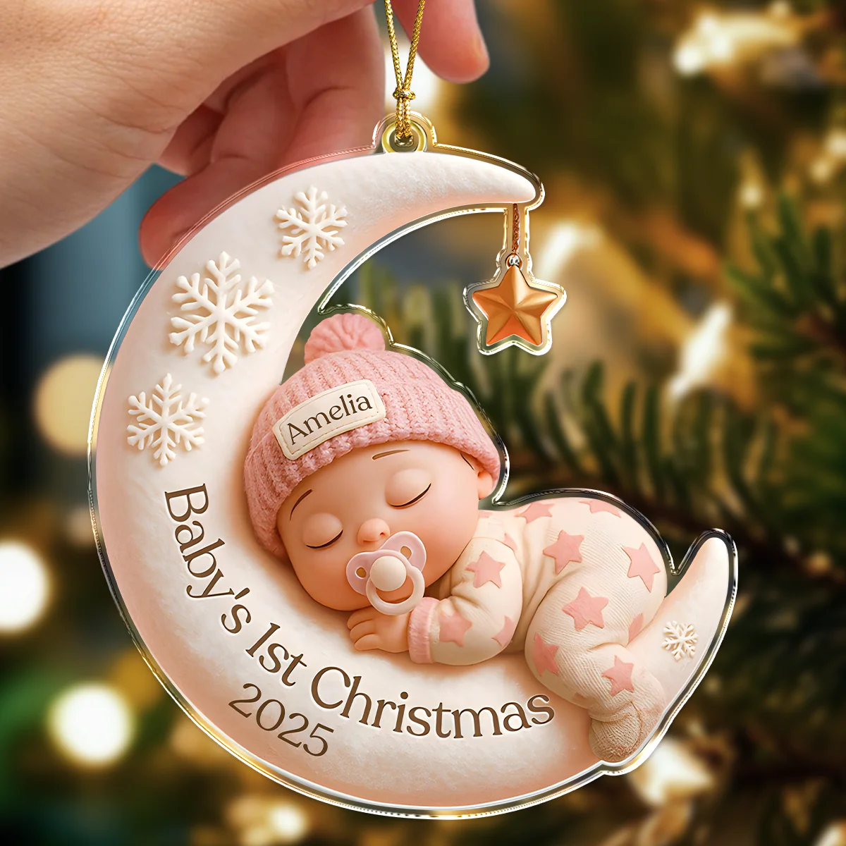 Personalized Baby Sleeping First Christmas With Moon Acrylic Ornament LM32 895795 - Image 2