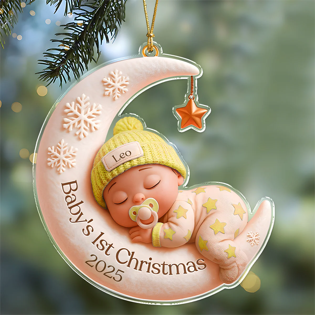 Personalized Baby Sleeping First Christmas With Moon Acrylic Ornament LM32 895795 - Image 5