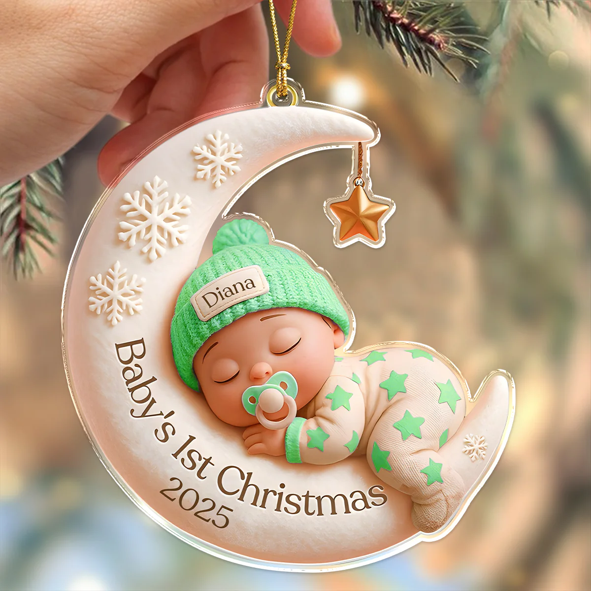 Personalized Baby Sleeping First Christmas With Moon Acrylic Ornament LM32 895795 - Image 6