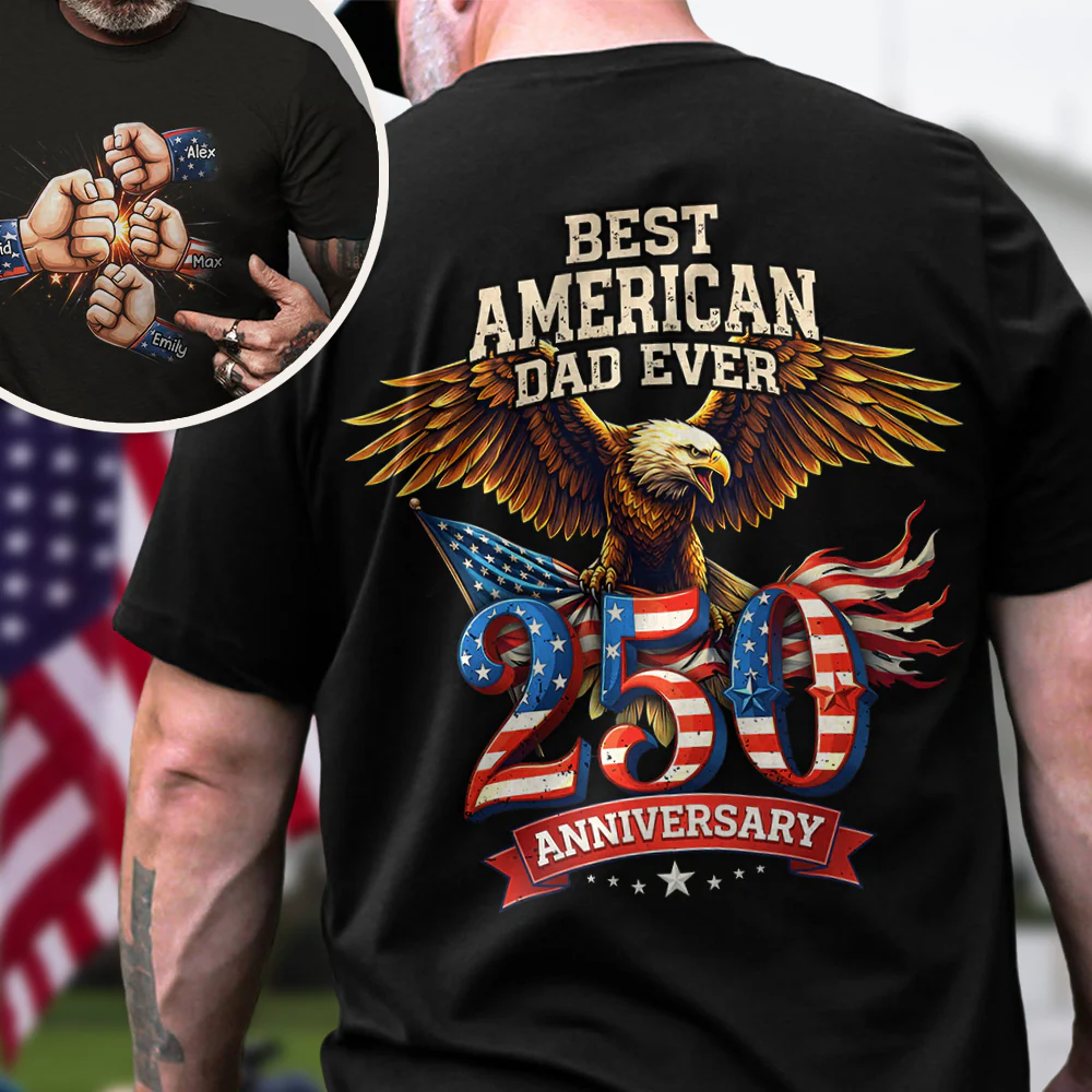 Personalized Best American Dad Ever Back & Front Dark Shirt CH07 911134 - Image 2