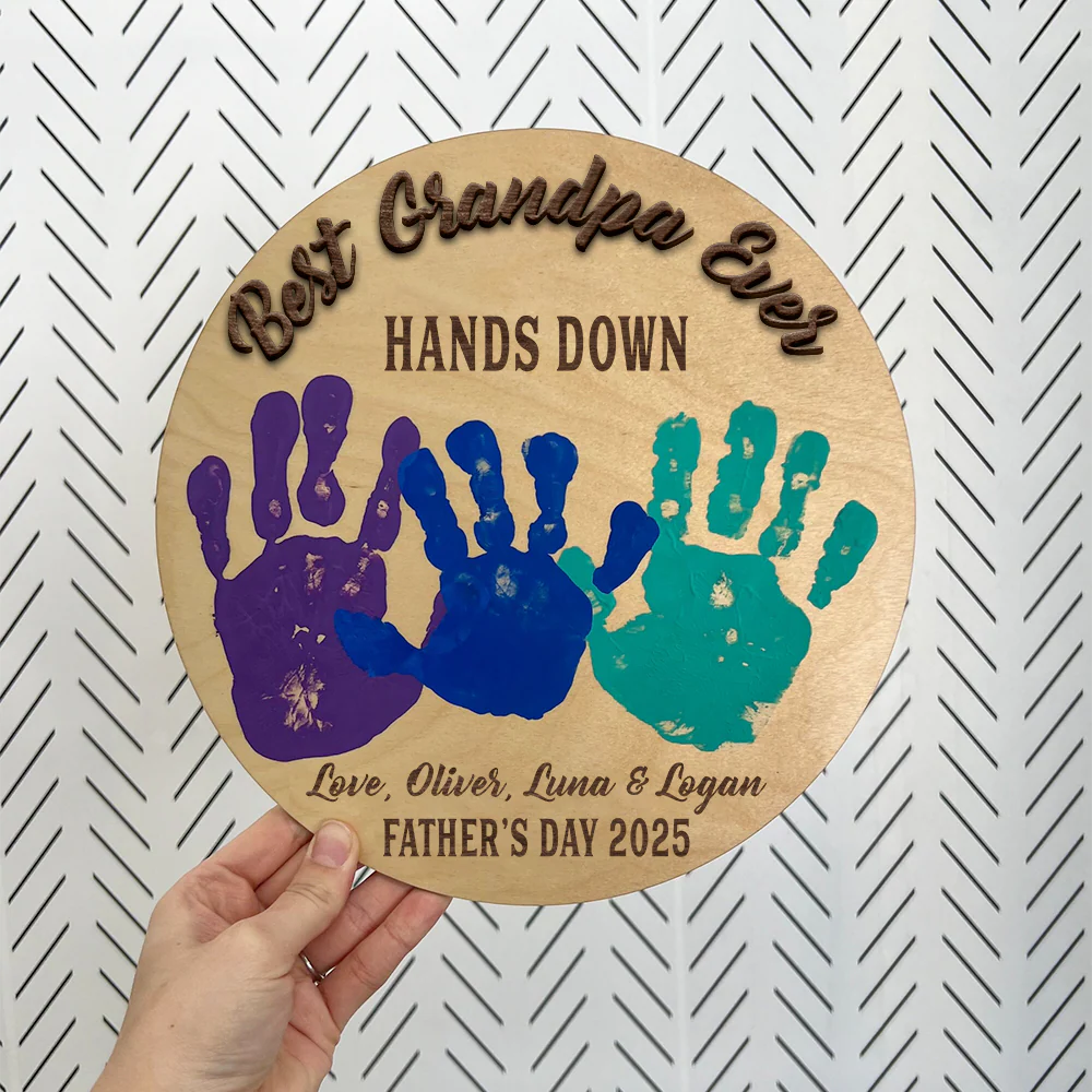 Personalized Best Dad Ever Hands Down 2-Layered Wooden Plaque With Stand TH10 892979 - Image 3