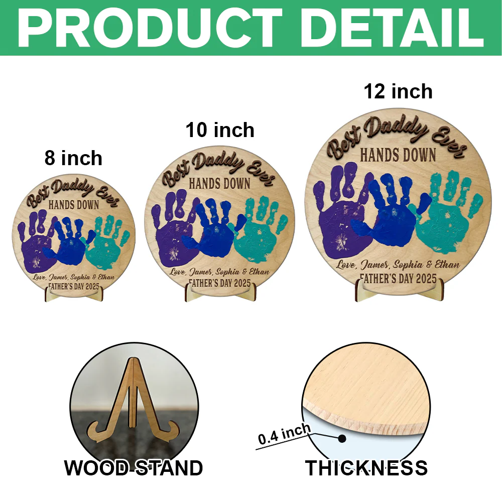 Personalized Best Dad Ever Hands Down 2-Layered Wooden Plaque With Stand TH10 892979 - Image 5
