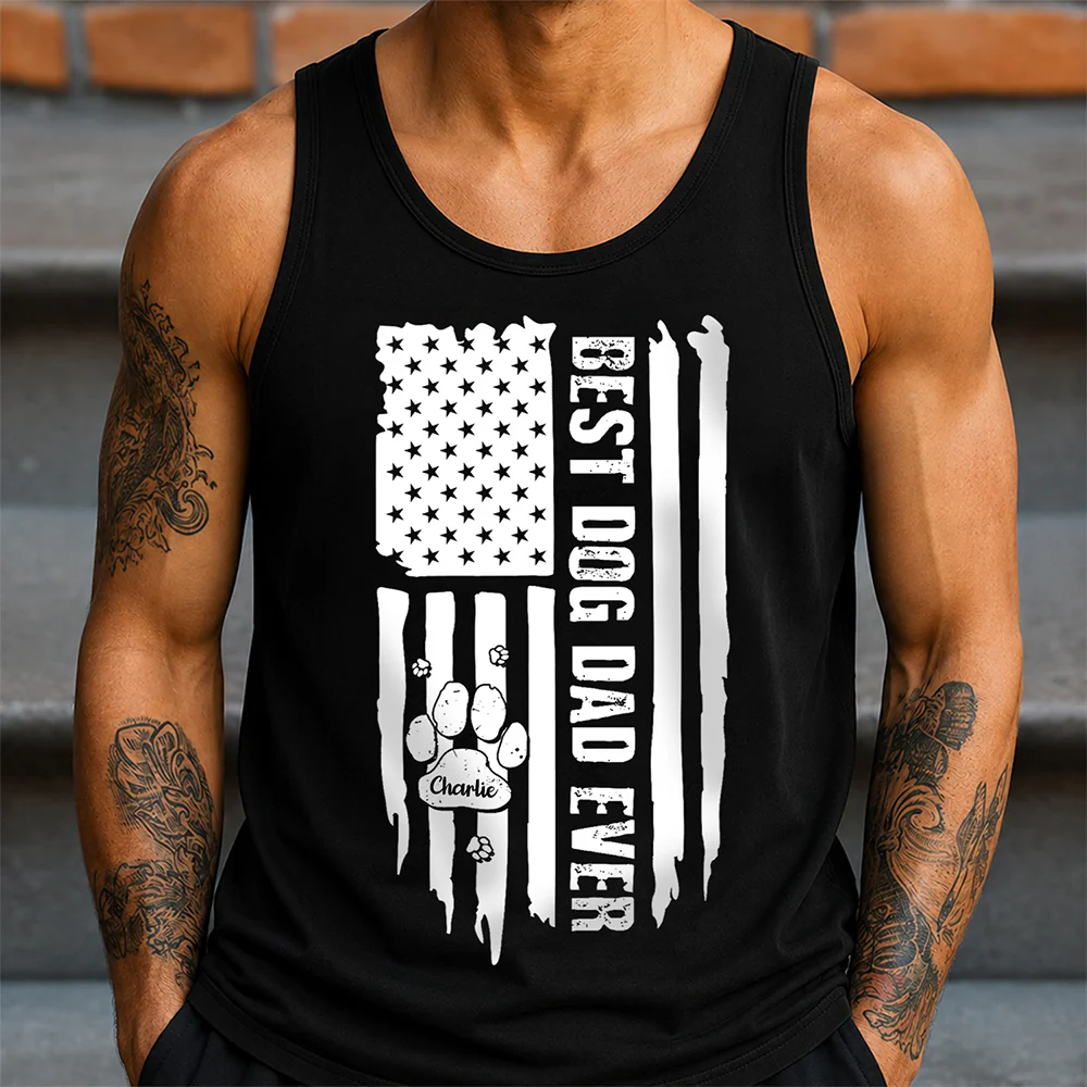 Personalized Best Dog Dad Ever Paw American Tanktop HA75 921632 - Image 2