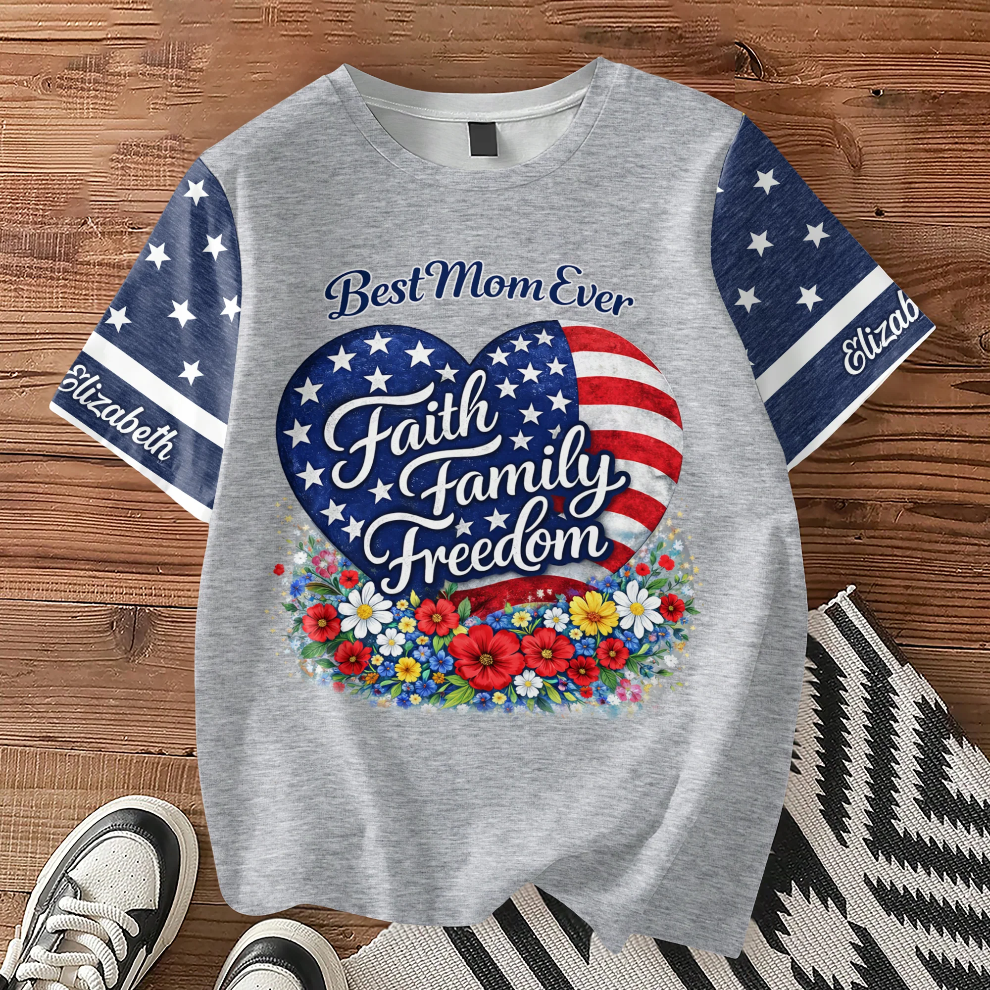 Personalized Best Mom Ever Faith Family Freedom AOP Shirt HO82 902130 - Image 2