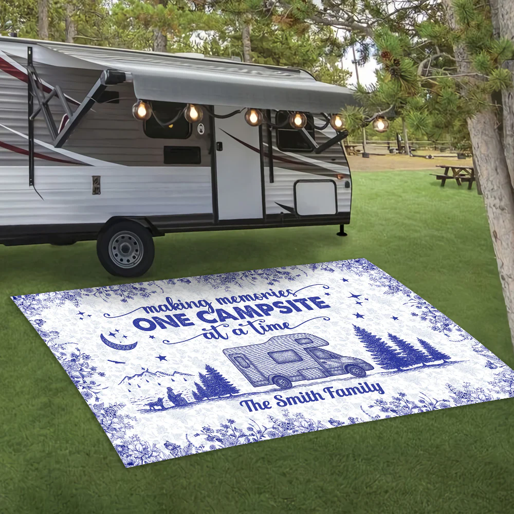 Personalized Camping Patio Rug Toile De Jouy Style For Happy Campers HA75 892656 - Image 2