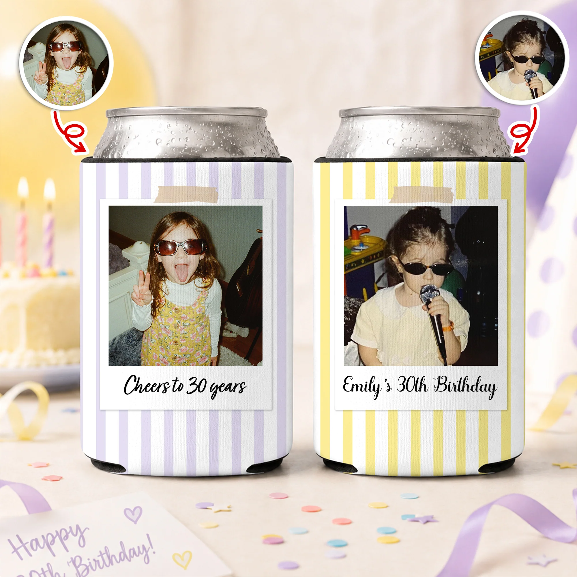 Personalized Childhood Photo Birthday Can Cooler, Custom Photo Birthday Can Coolers, Birthday Drink Holder HO82 903008 - Image 2