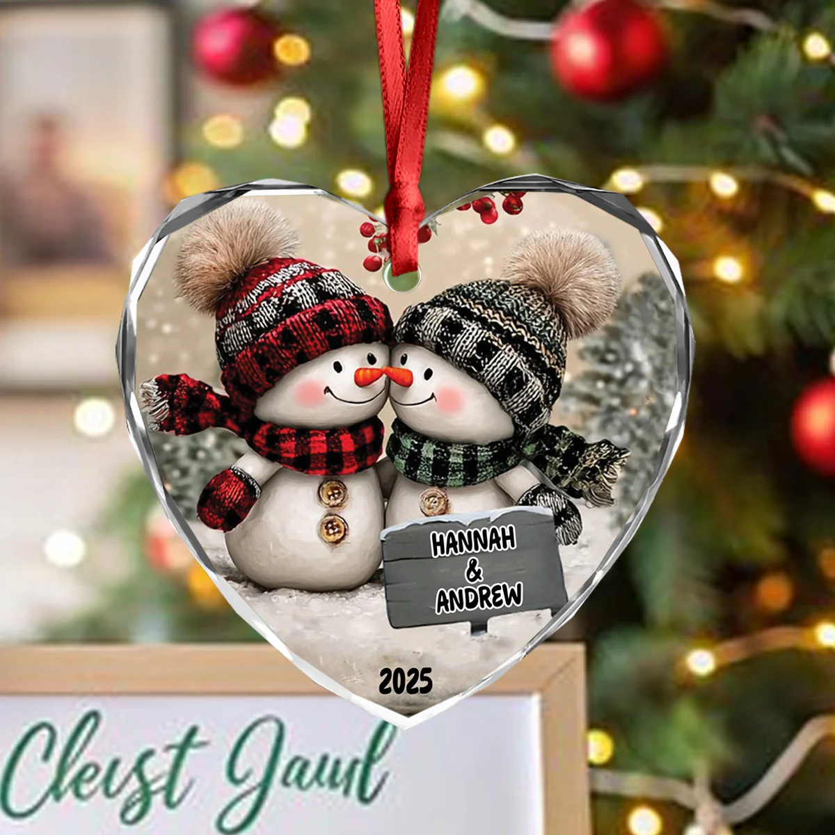 Personalized Couple Snowman Heart Glass Ornament Gift For Couple LM32 897391 - Image 3