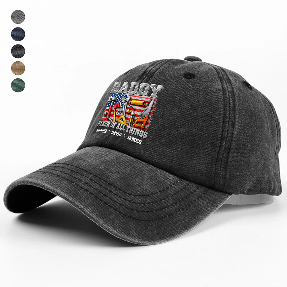 Personalized Dad Fixer Of All Things Washed Denim Baseball Cap TH10 170175 - Image 2