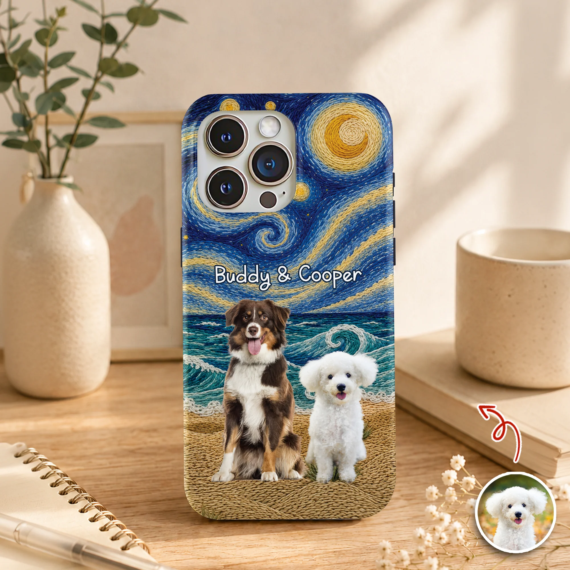 Personalized Dog Cat Phone Case, Custom Pet Portrait & Name, Artistic Starry Night Gift TH10 170397 - Image 3