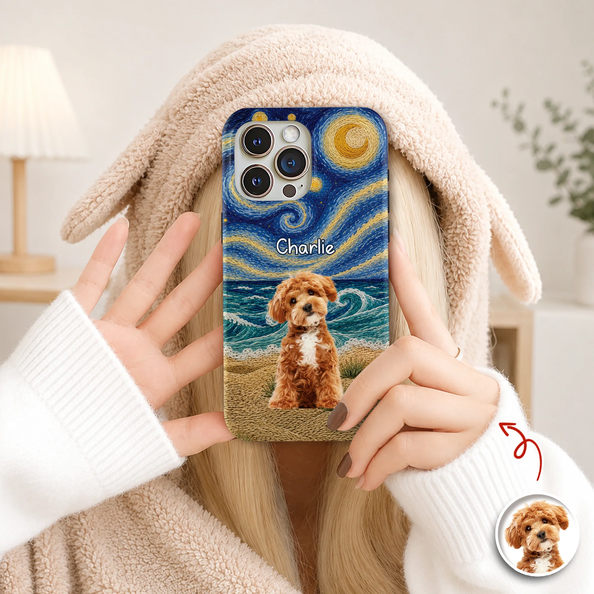 Personalized Dog Cat Phone Case, Custom Pet Portrait & Name, Artistic Starry Night Gift TH10 170397 - Image 4