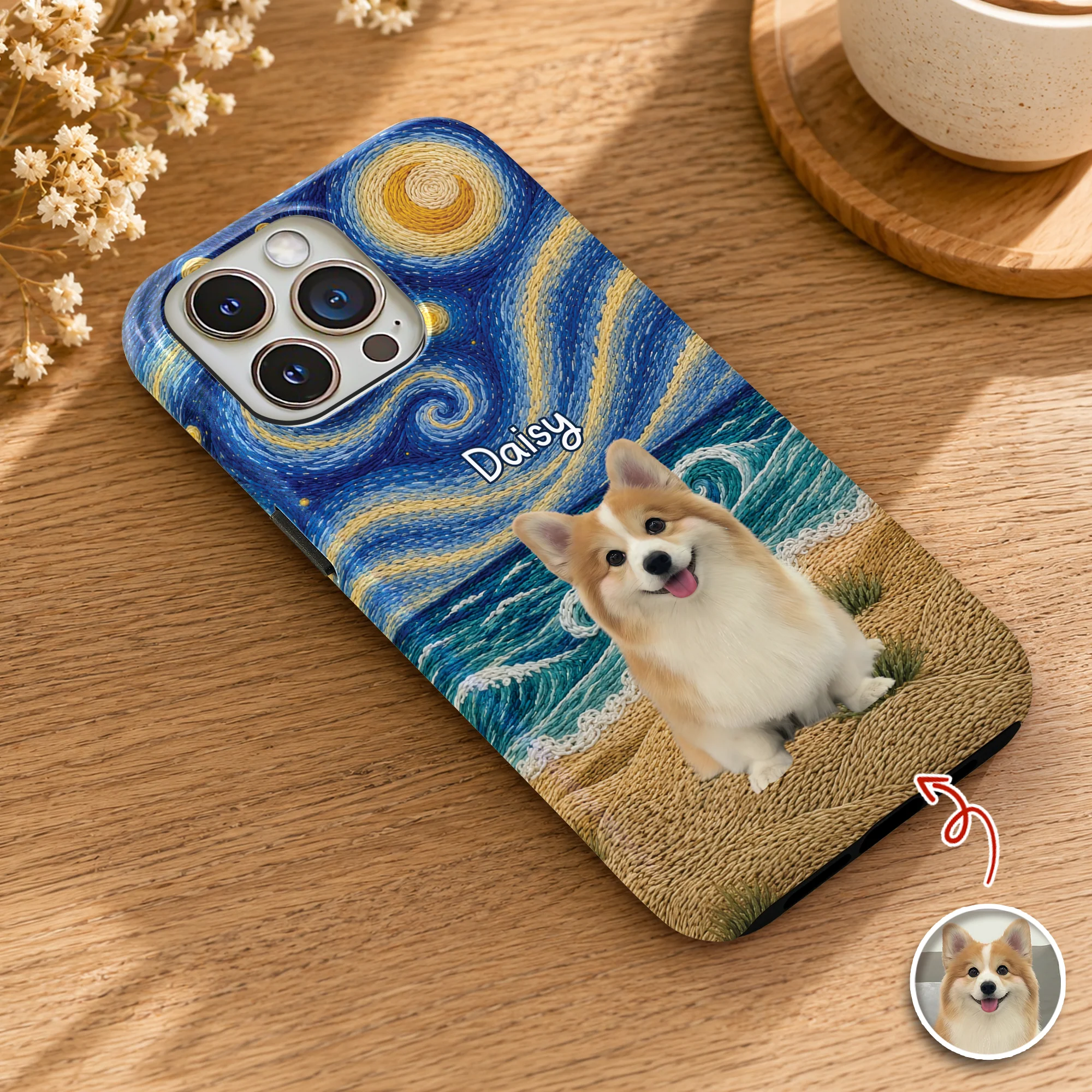 Personalized Dog Cat Phone Case, Custom Pet Portrait & Name, Artistic Starry Night Gift TH10 170397 - Image 5