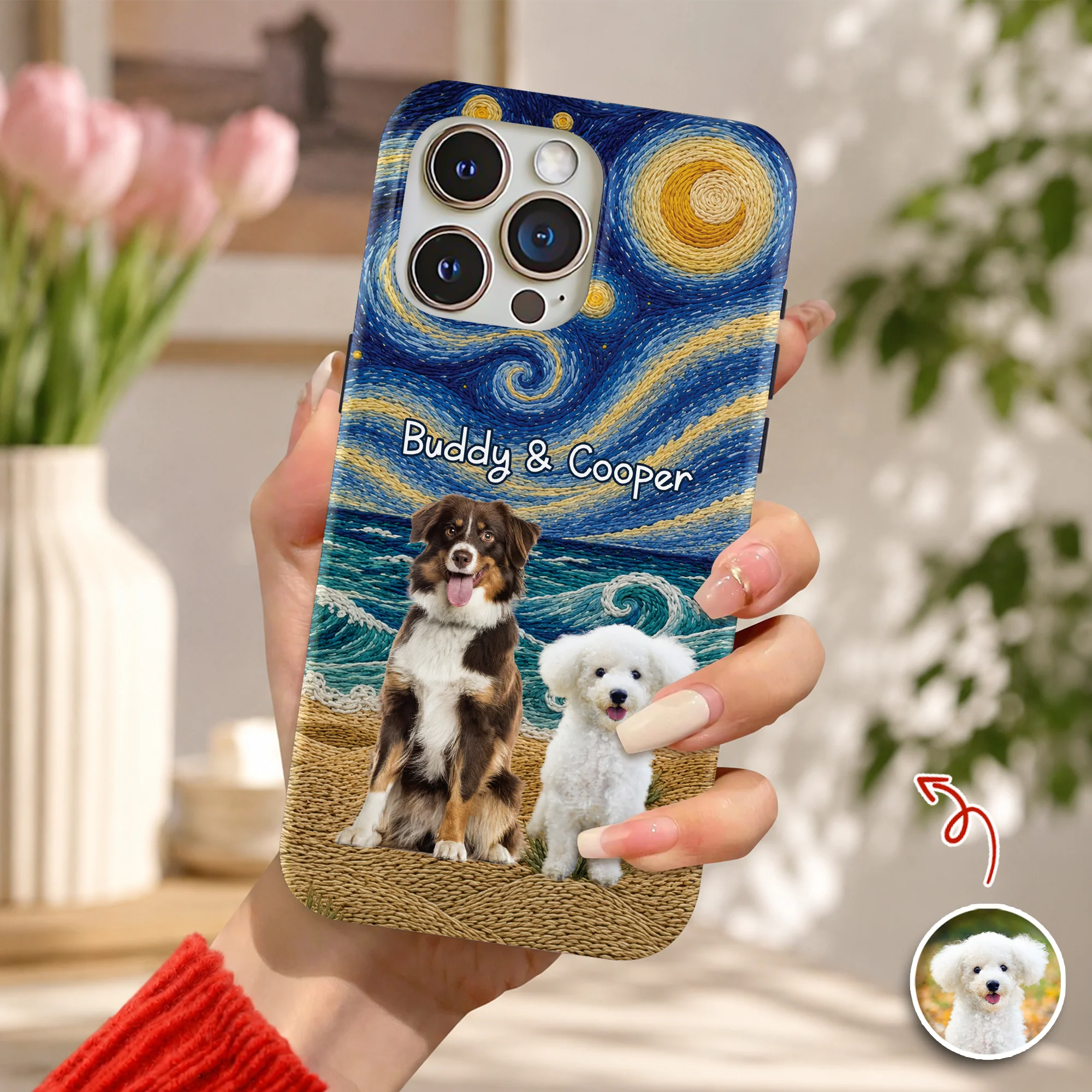 Personalized Dog Cat Phone Case, Custom Pet Portrait & Name, Artistic Starry Night Gift TH10 170397 - Image 6