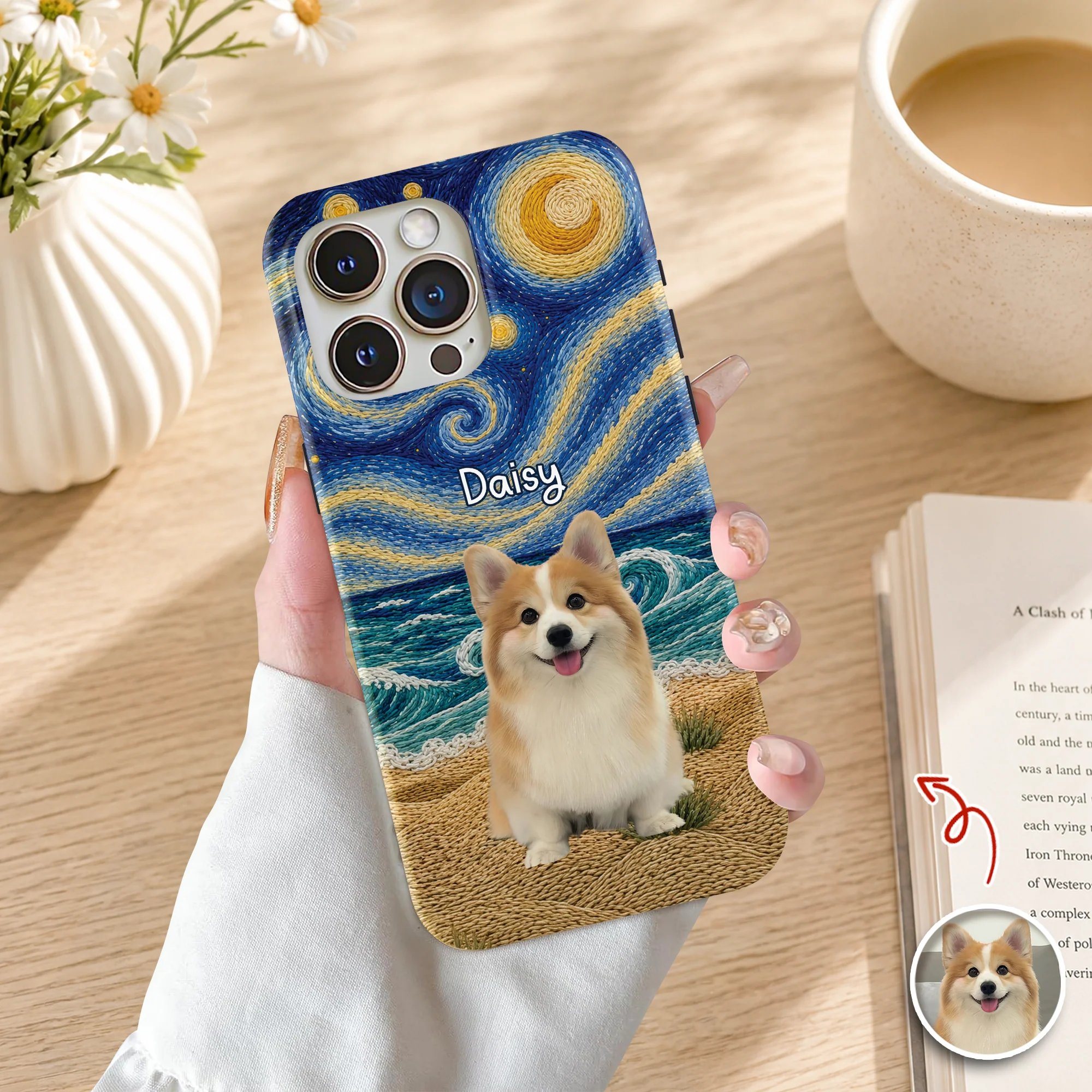 Personalized Dog Cat Phone Case, Custom Pet Portrait & Name, Artistic Starry Night Gift TH10 170397 - Image 7