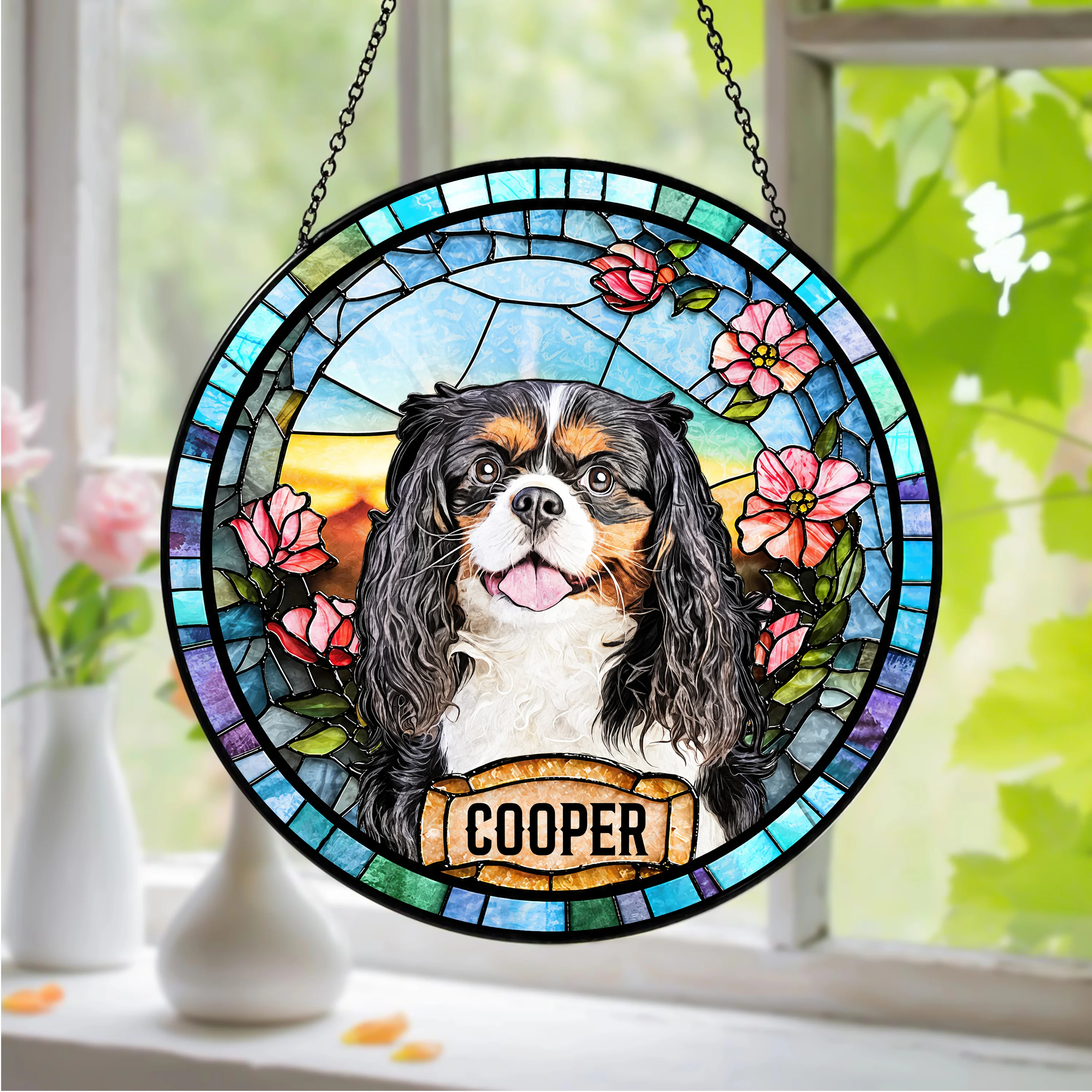 Personalized Dog Portrait Stained Glass Suncatcher, Custom Pet Memorial Stained Glass Photo Suncatcher HO82 903010 - Image 2