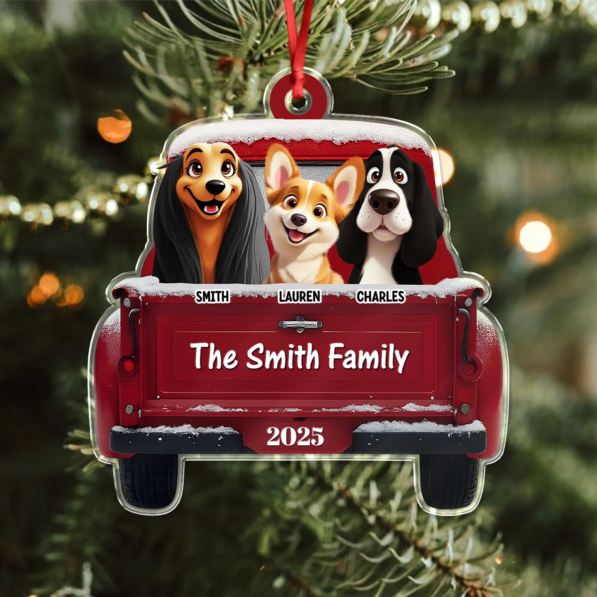 Personalized Dogs With Red Truck Christmas Acrylic Ornament Gifts For Dog Lovers TH10 896683 - Image 4