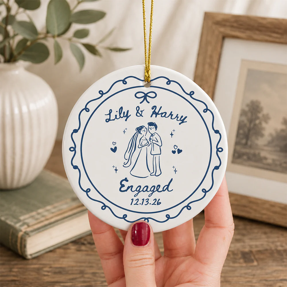 Personalized Engagement Ceramic Ornament Gift for Engaged Couples CH07 180056 - Image 2