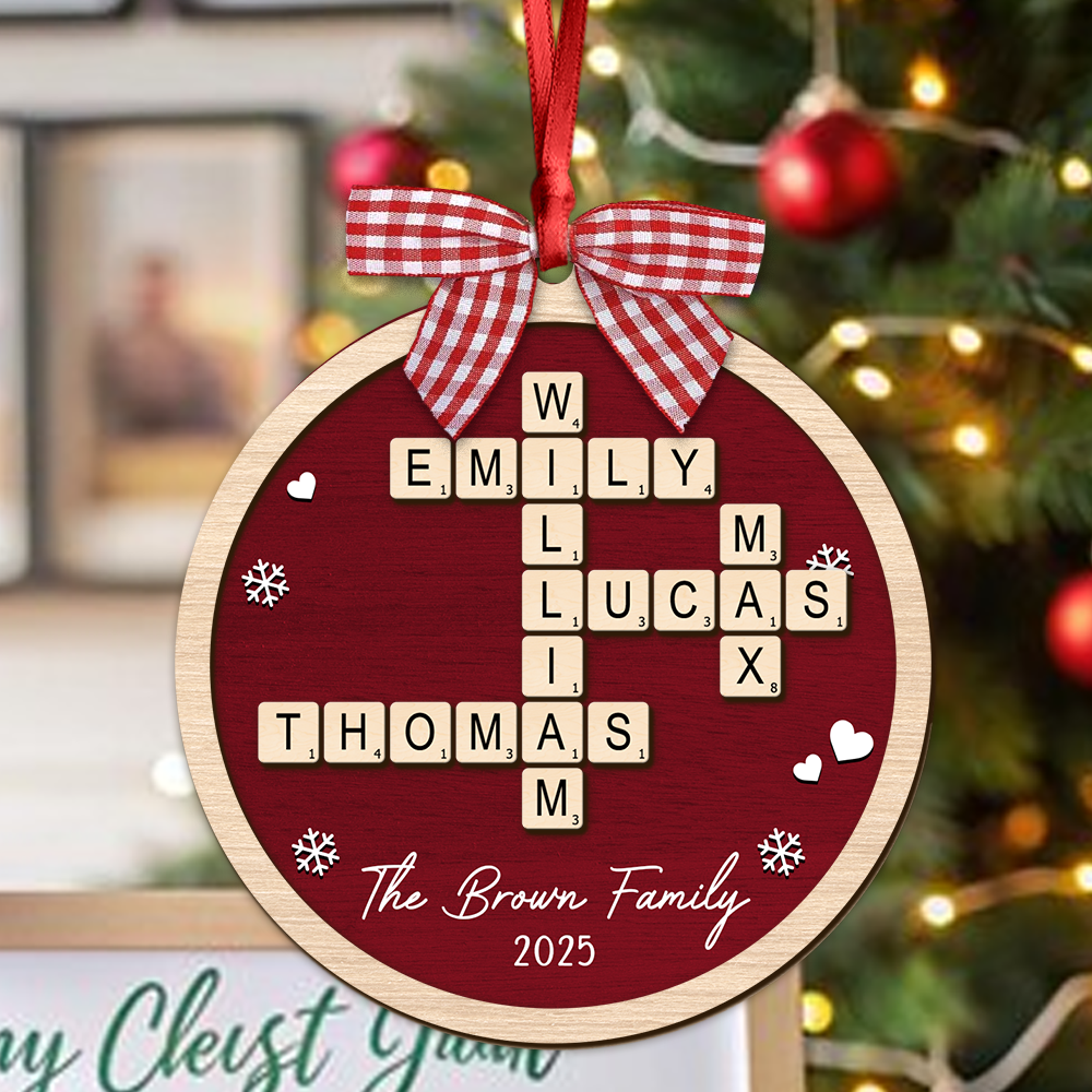 Personalized Family Crossword Puzzle Name Christmas 2 Layer Wood Ornament HA75 897546 - Image 3