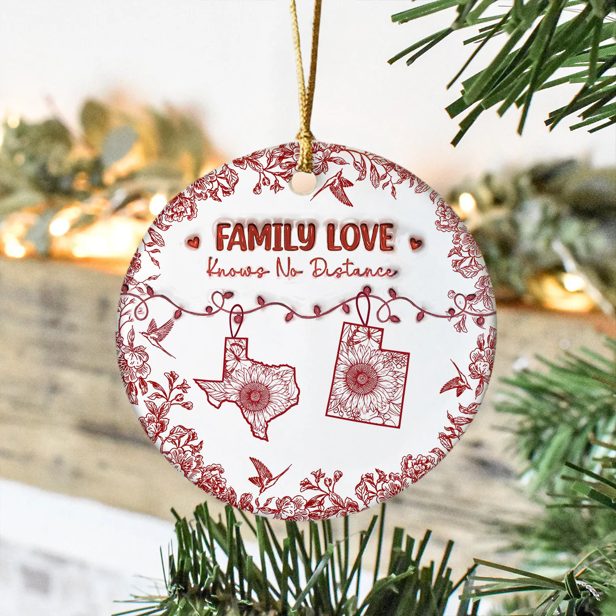 Personalized Family Love Knows No Distance Toile De Jouy Style Ceramic Ornament HO82 894834 - Image 3