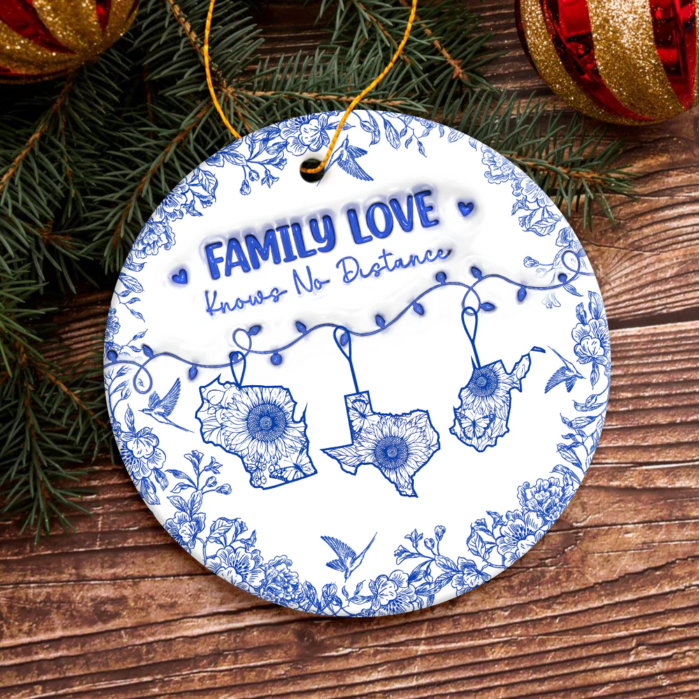 Personalized Family Love Knows No Distance Toile De Jouy Style Ceramic Ornament HO82 894834 - Image 5