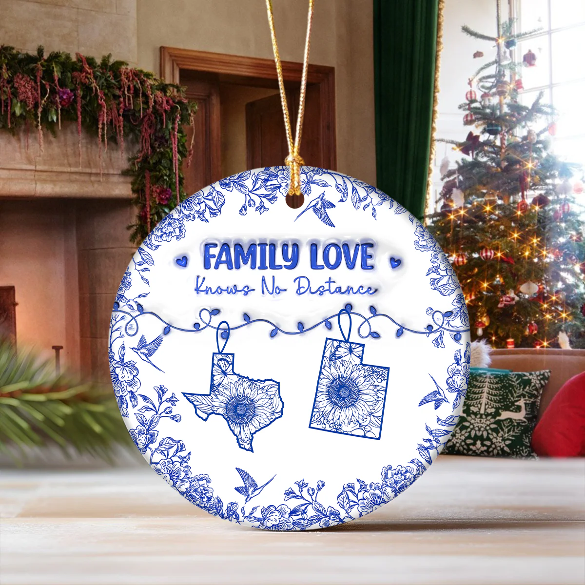 Personalized Family Love Knows No Distance Toile De Jouy Style Ceramic Ornament HO82 894834 - Image 7