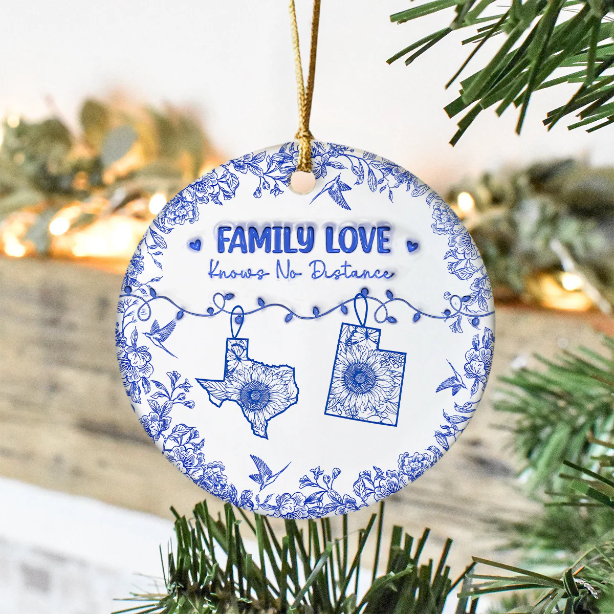 Personalized Family Love Knows No Distance Toile De Jouy Style Ceramic Ornament HO82 894834 - Image 8