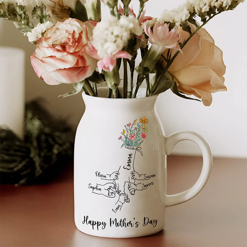 Personalized Floral Hands Mom With Kids Vase Gift For Mother's Day CH07 910882 - Image 2