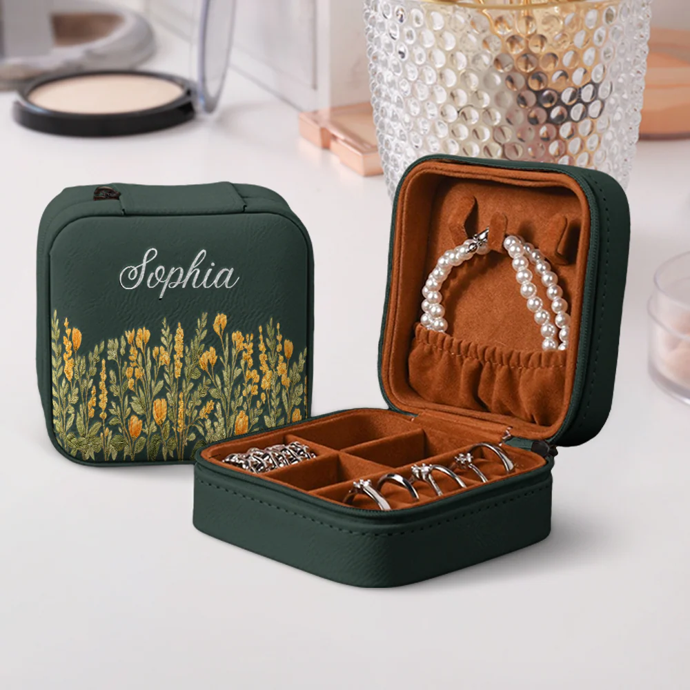 Personalized Floral Leather Travel Jewelry Box Gifts for Women, Birthday Gifts HO82 901156 - Image 3