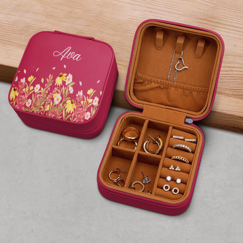 Personalized Floral Leather Travel Jewelry Box Gifts for Women, Birthday Gifts HO82 901156 - Image 4