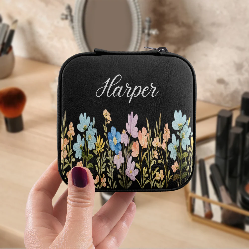 Personalized Floral Leather Travel Jewelry Box Gifts for Women, Birthday Gifts HO82 901156 - Image 5