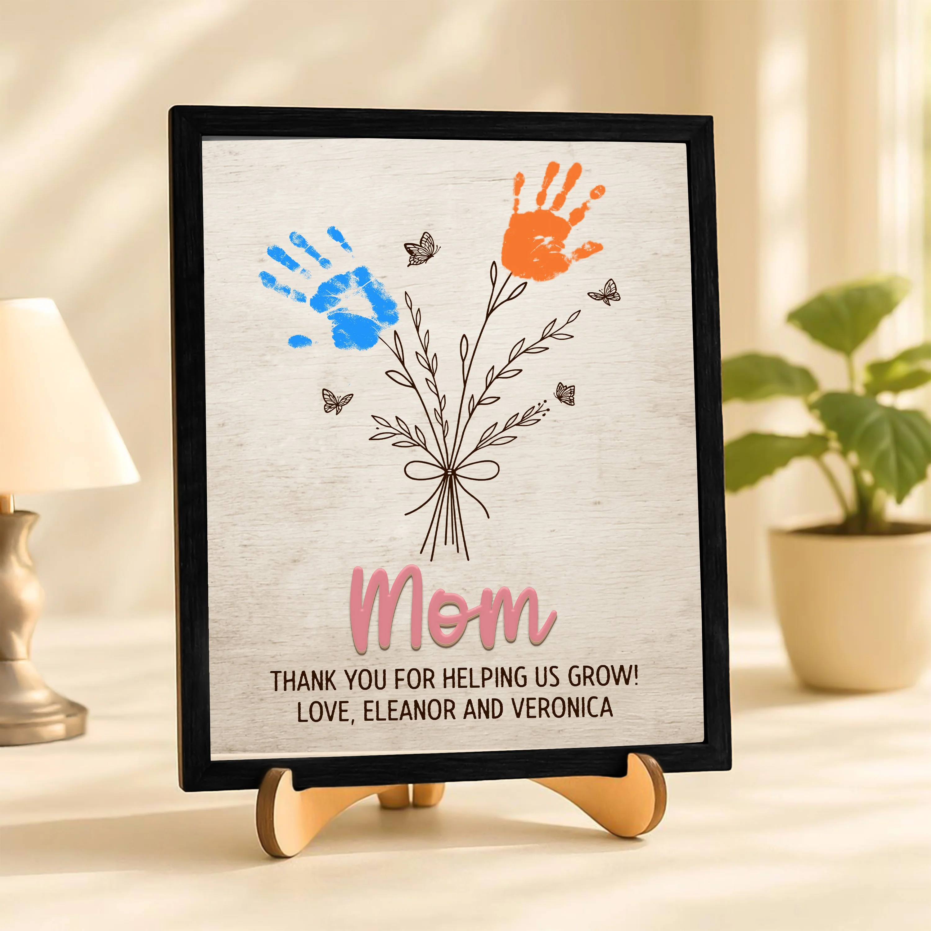 Personalized Flower Handprint Sign 2-Layered Wooden Plaque With Stand Gift For Mother's Day CH07 910836 - Image 2