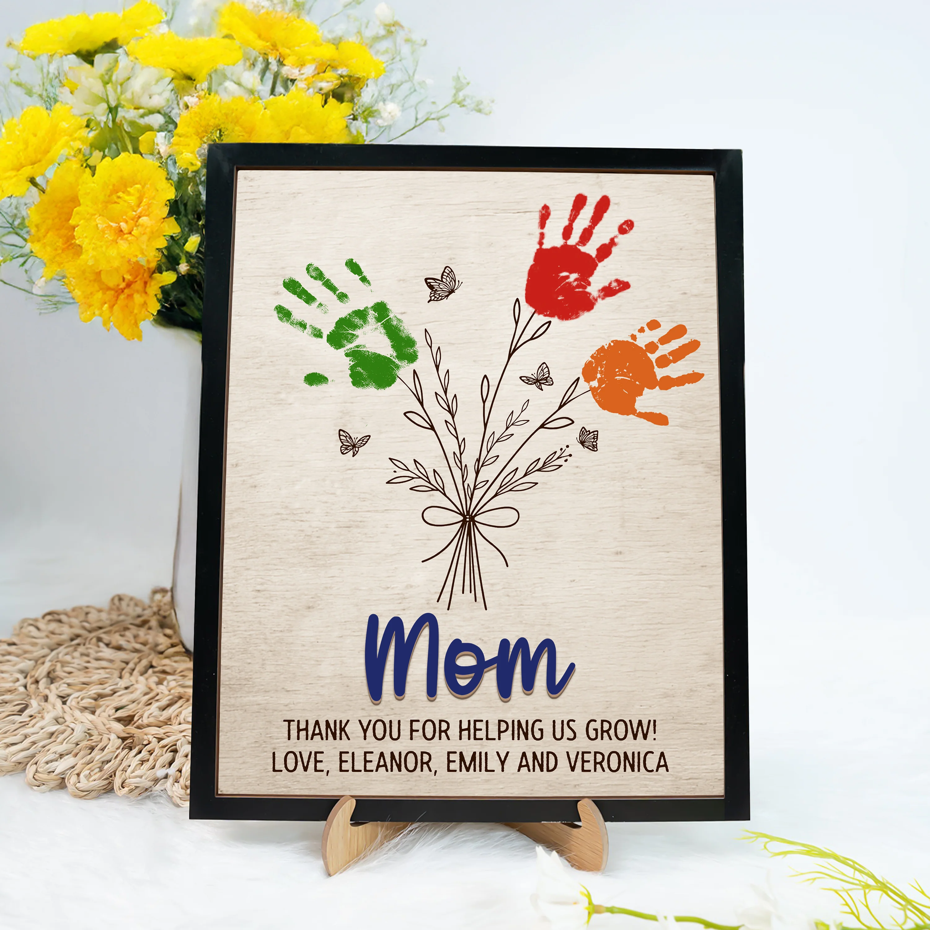 Personalized Flower Handprint Sign 2-Layered Wooden Plaque With Stand Gift For Mother's Day CH07 910836 - Image 6