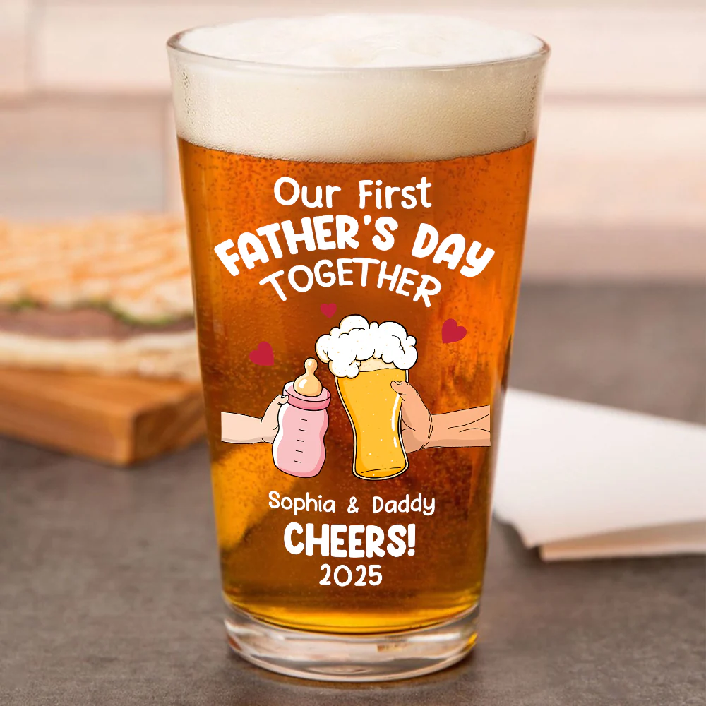 Personalized Funny Our First Fathers Day Beer Glass LM32 893663 - Image 5