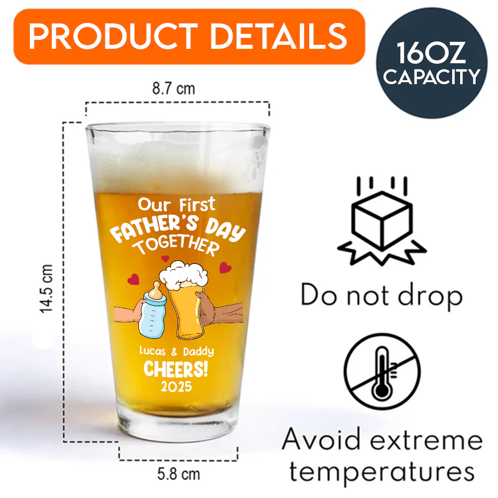 Personalized Funny Our First Fathers Day Beer Glass LM32 893663 - Image 7