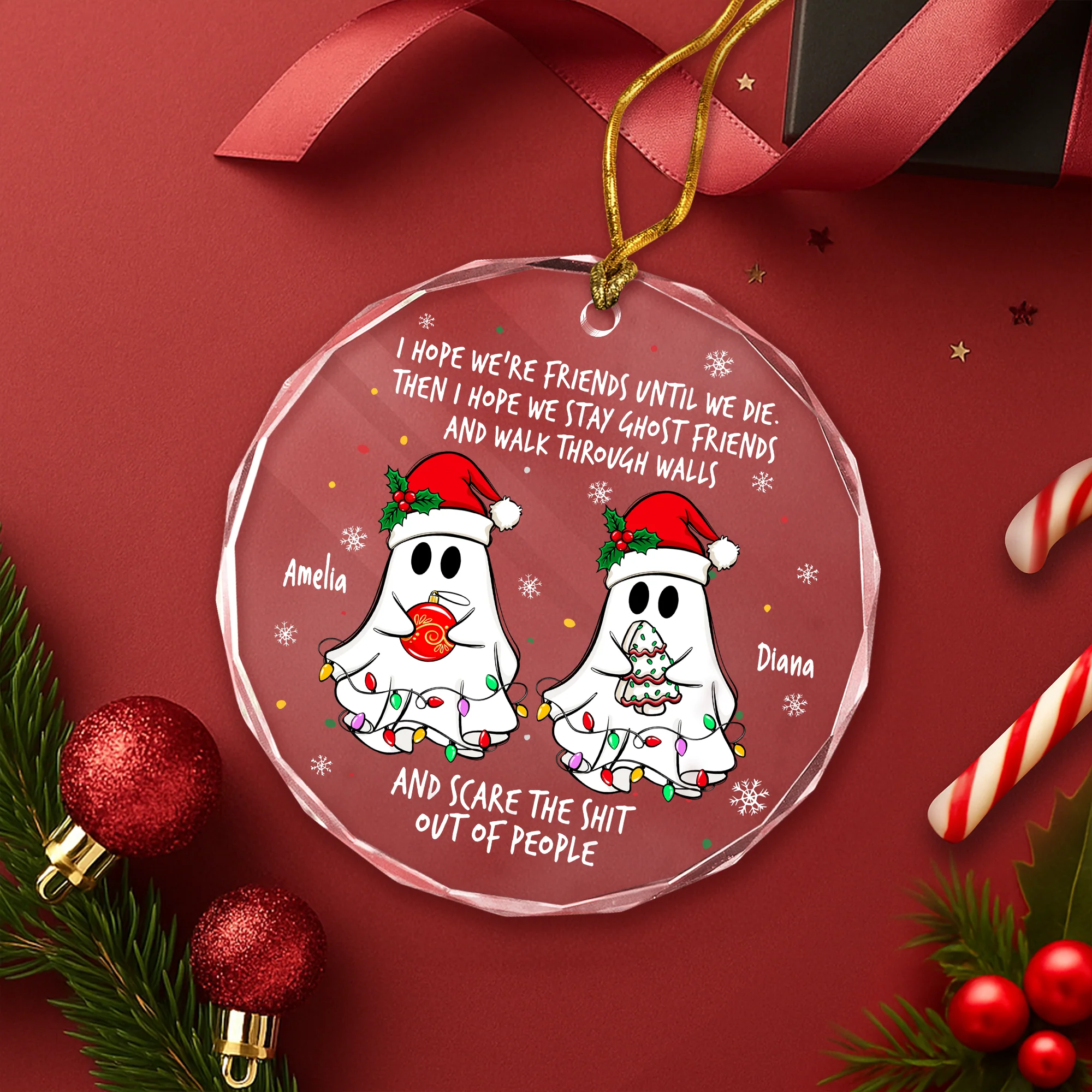 Personalized Ghost Friends Funny Christmas Glass Ornament HA75 897820 - Image 3