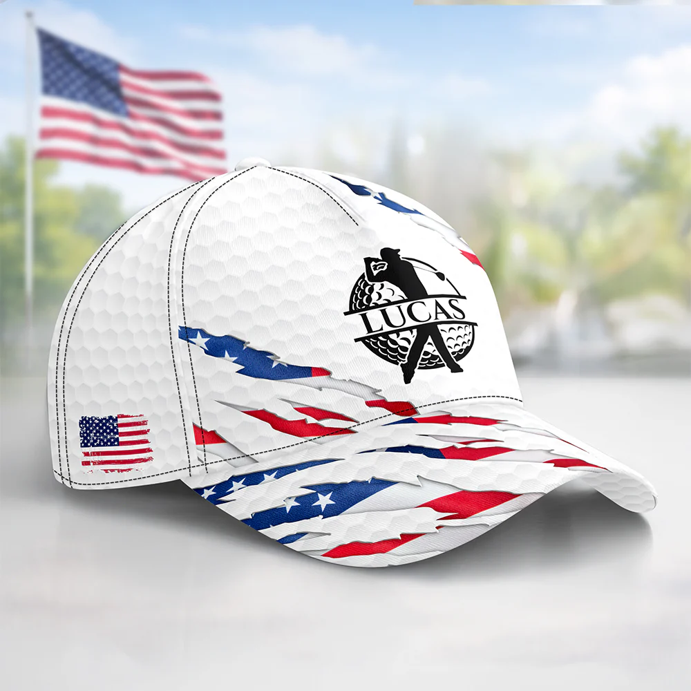 Personalized Golf Ball Pattern With America Flag Classic Cap HO82 902326 - Image 3