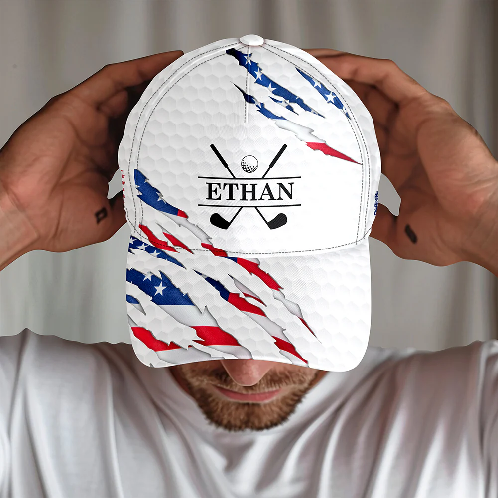 Personalized Golf Ball Pattern With America Flag Classic Cap HO82 902326 - Image 4