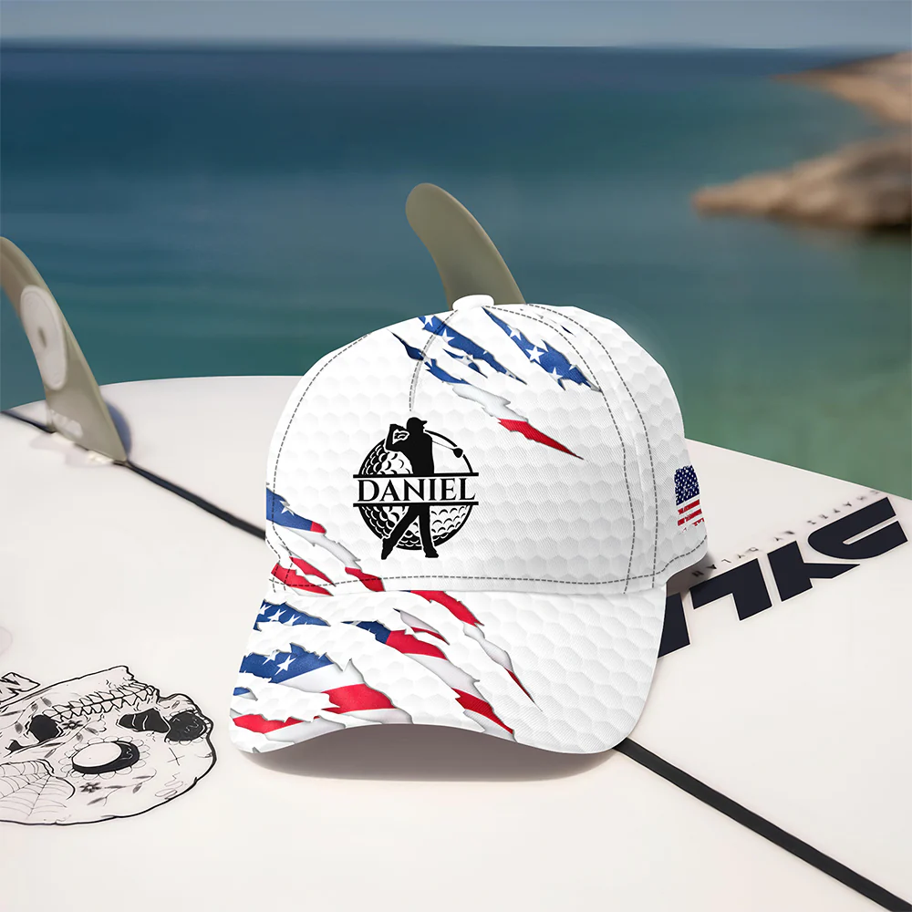 Personalized Golf Ball Pattern With America Flag Classic Cap HO82 902326 - Image 5