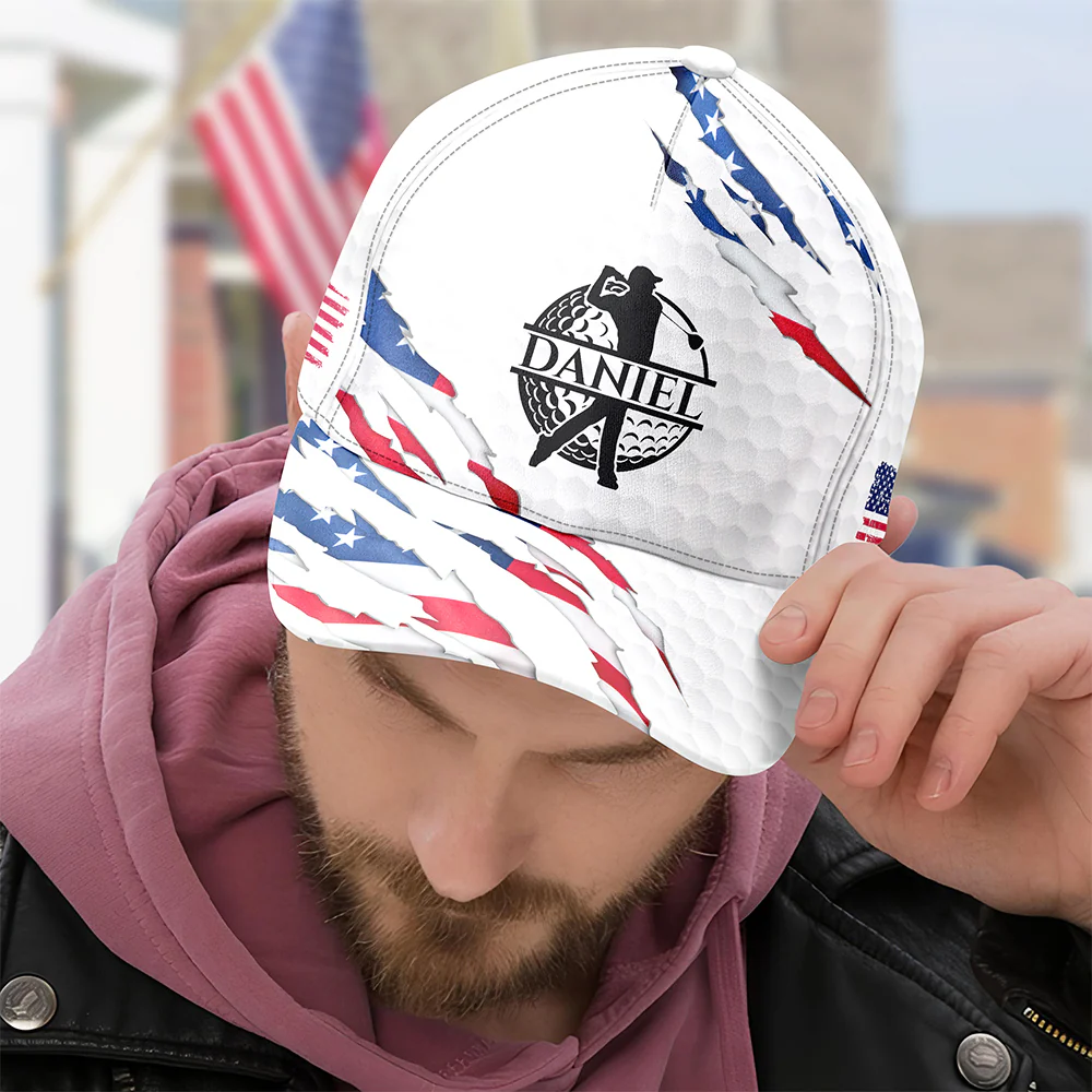 Personalized Golf Ball Pattern With America Flag Classic Cap HO82 902326 - Image 7