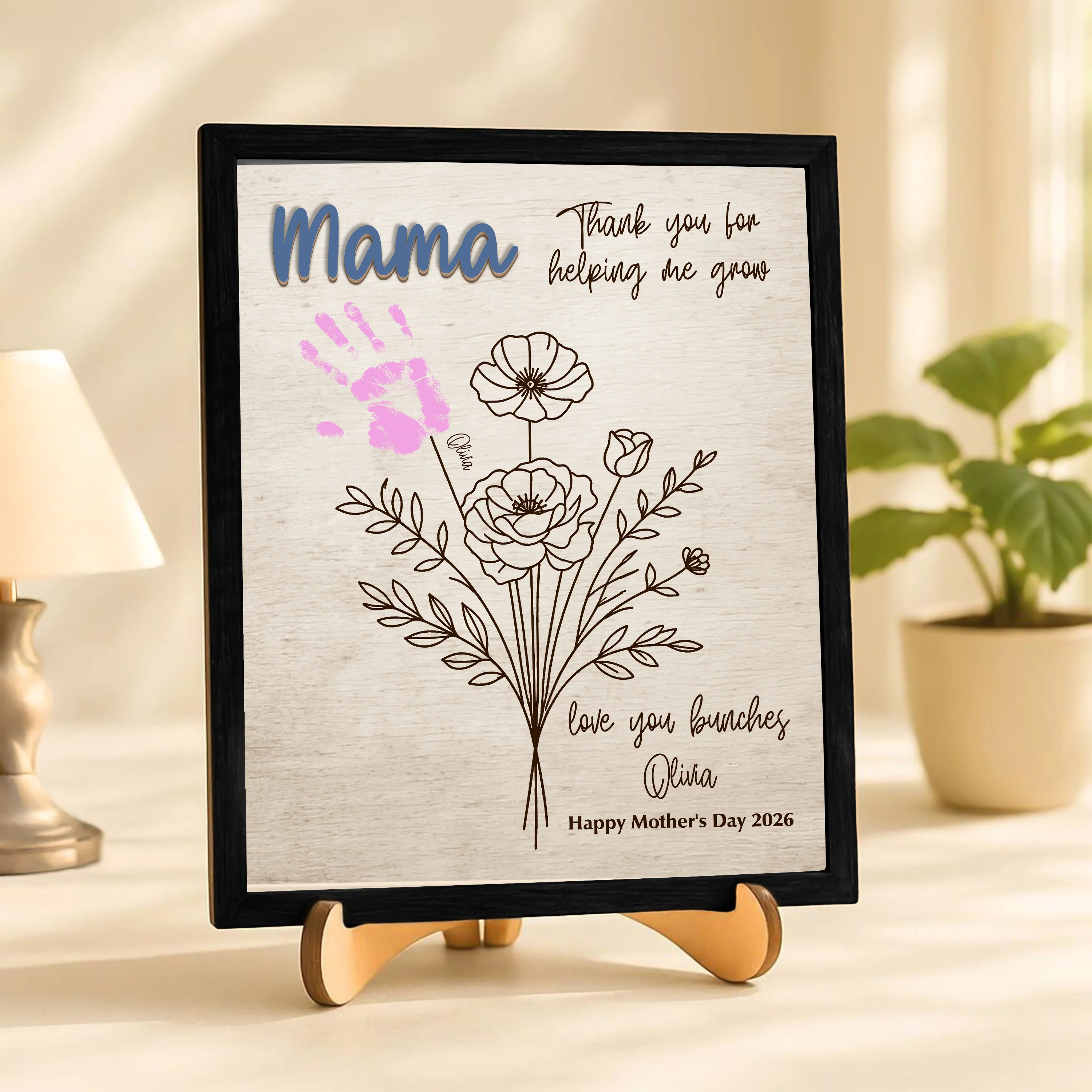 Personalized Handprint DIY Sign 2-Layered Wooden Plaque With Stand Gift For Mother's Day CH07 910832 - Image 4
