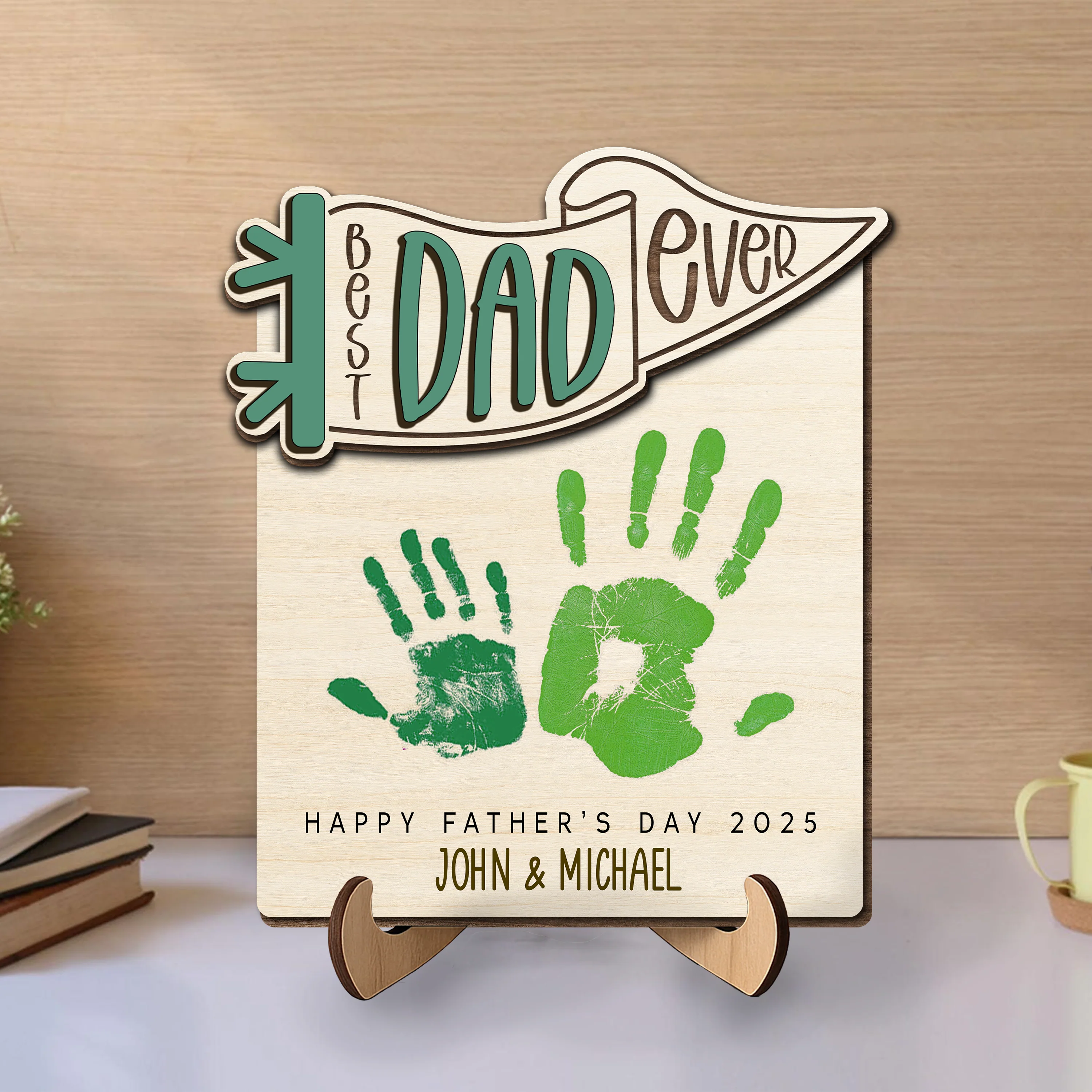 Personalized Hands Down Best Dad Ever 2-Layered Wooden Plaque With Stand TH10 892985 - Image 2