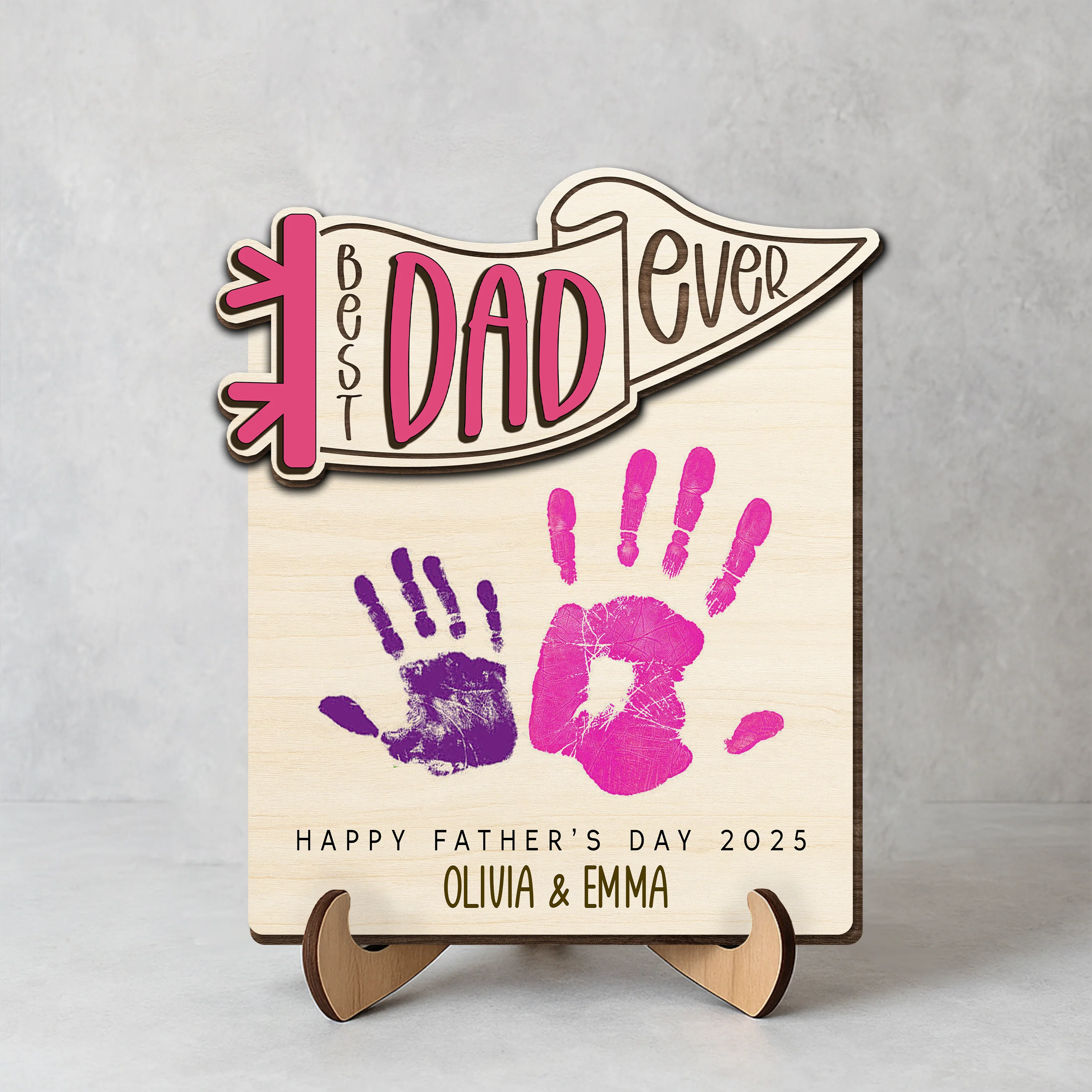 Personalized Hands Down Best Dad Ever 2-Layered Wooden Plaque With Stand TH10 892985 - Image 6