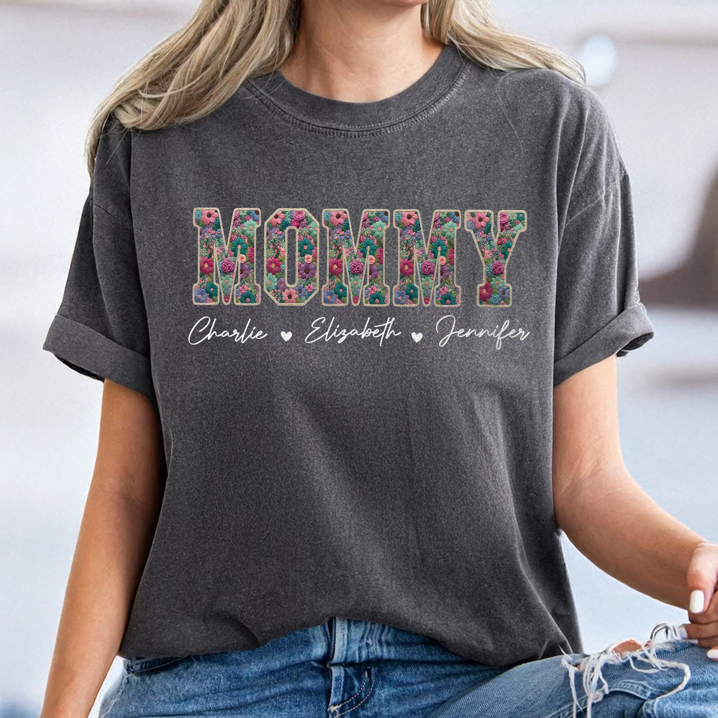 Personalized Kids Names Faux Embroidery Effect Comfort Shirt Mother’s Day Gift HO82 902124 - Image 4