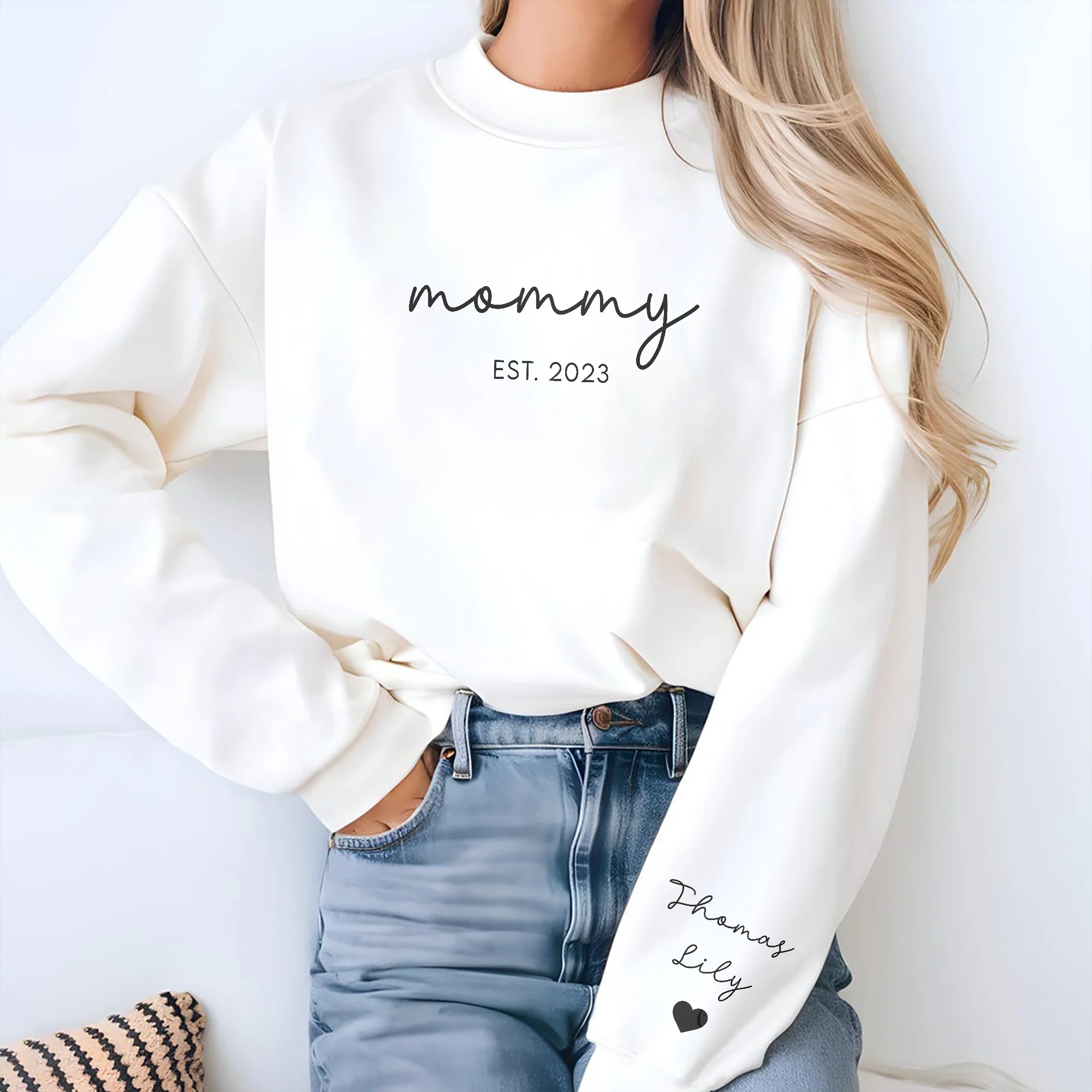 Personalized Mama Est with Kid Names Sleeve Printed Sweatshirt Gift for Mom LM32 899103 - Image 2