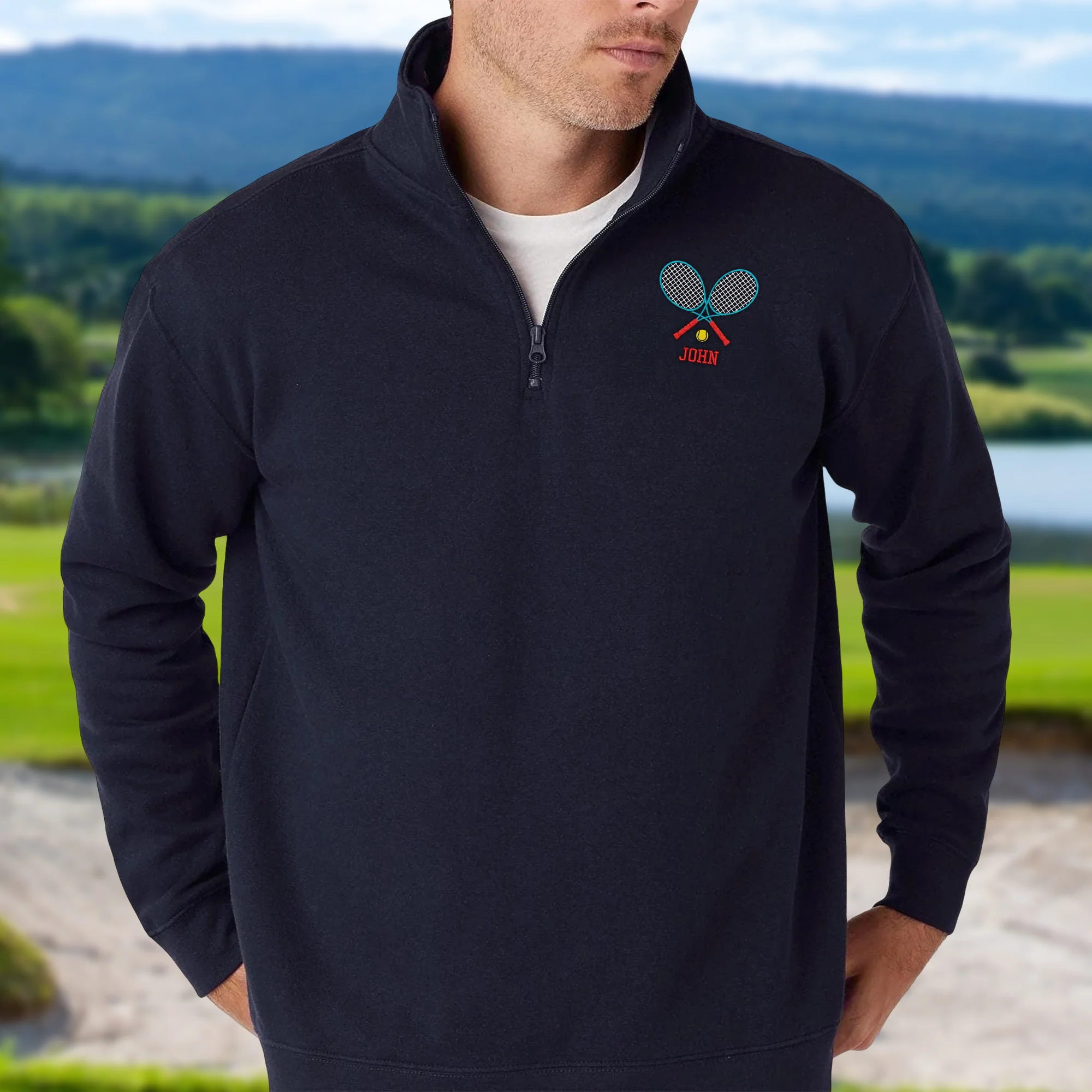 Personalized Name Tennis Player Embroidered Quarter Zip Sweater HA75 898622 - Image 4