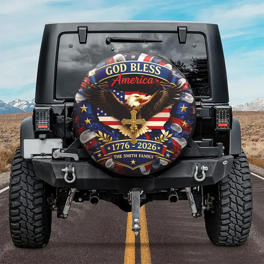 Personalized Patriotic 250th Anniversary God Bless America Eagle 1776–2026 Tire Cover HO82 902056 - Image 2
