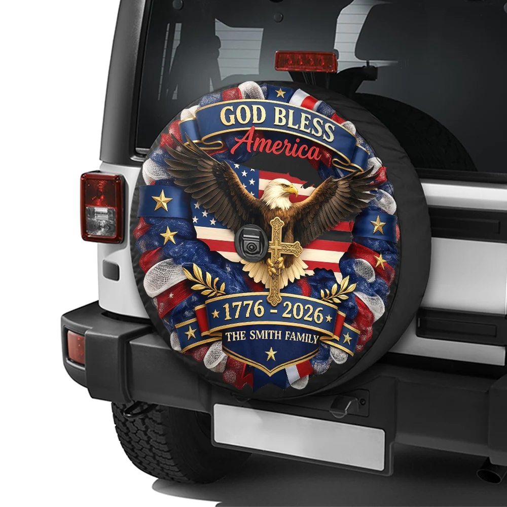 Personalized Patriotic 250th Anniversary God Bless America Eagle 1776–2026 Tire Cover HO82 902056 - Image 3